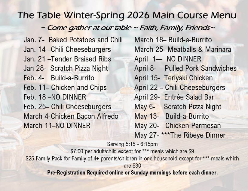 The Table Winter-Spring 2026 Menu -larger print The Table Winter-Spring 2026 Menu -larger print